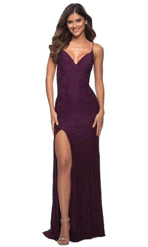 La Femme - 29700 V-Neck Stretch Lace Gown